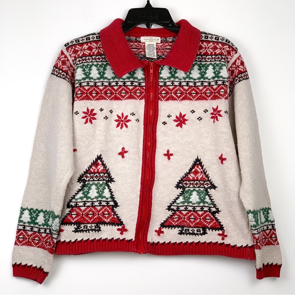 Vintage Christmas cardigan by Yarnworks fair isle style with trees size medium